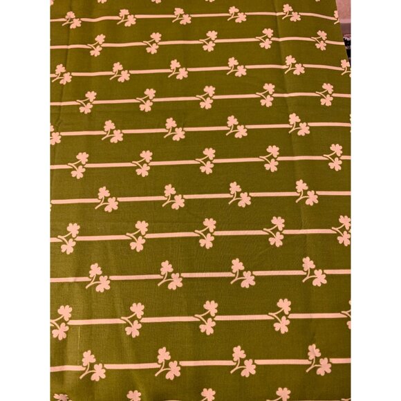 Vintage Peter Pan Fabrics Green & White Floral Stripe Cotton Fabric 42" Wide 1/2 - Picture 1 of 5